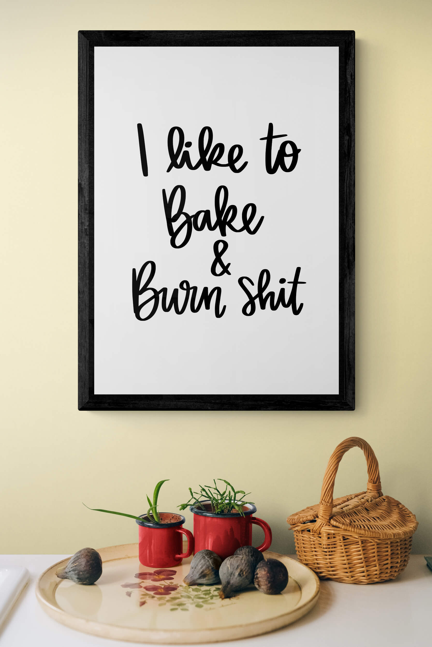Bake and burn | Funny Kitchen Wall Decor | Framed Wall Art